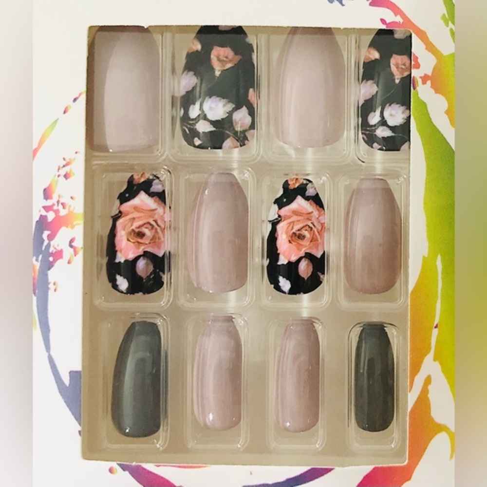 3 for $10 dark goth pink roses press on nail‎ extensions new